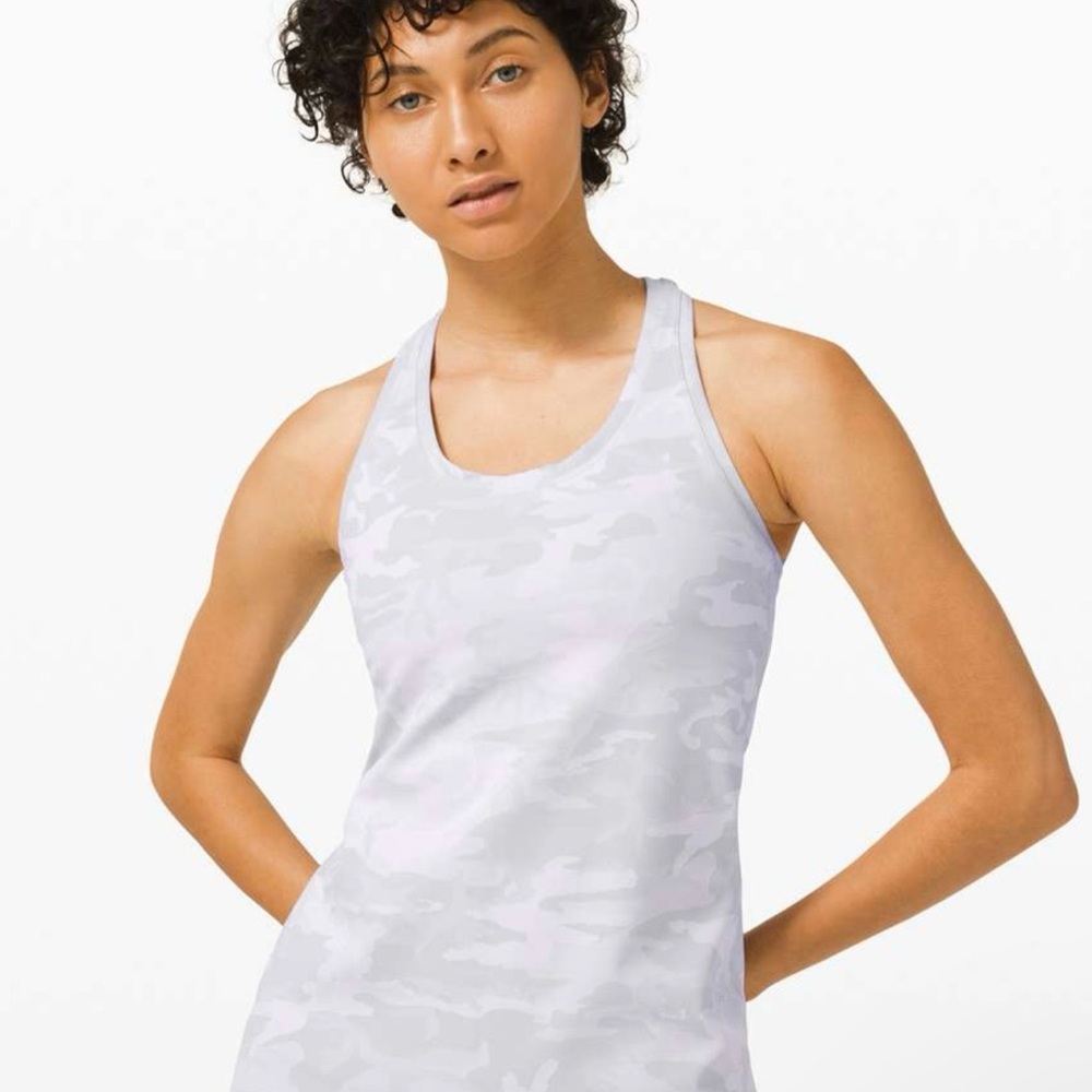 Lululemon Cool Racerback Sleeveless Tank, Gray Camo Tank Top, 16.5” PTP, 6